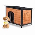 Outdoor Wooden Dog House, Weatherproof, Chew Resistant Metal Frame