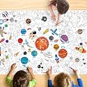 Outer Space Coloring Tablecloth for Kids, Giant 30x72 Inch Poster with Astronauts, Solar System, Perfect for Space Party Games, Galaxy Decorations, Classroom Fun, Celebration Supplies