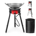 OuterMust Outdoor Cooker Wok Station with Cover, Iron Wok, Electronic Ignition & Adjustable Support Stand, 54000 BTU Burner for BBQ, Backyard