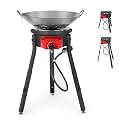 OuterMust Outdoor Cooker Wok Station with Iron Wok, Electronic Ignition and Propane Burner 54000 BTU with Adjustable Support Stand for BBQ, Backyard