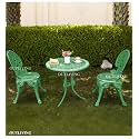 OUTLIVING Aluminium Patio Seating Chair Single Outdoor Chair for Balcony Home (Green, 2 Chairs 1 Table)