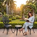 OUTLIVING Aluminium Patio Seating Chair Single Outdoor Chair for Balcony Home (Black, 2 Chairs 1 Stool)