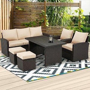 outliving outdoor sofa set  patio furniture balcony sofa sets  garden sofa set with cushion and center table 7 seater-brown-beige