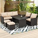 OUTLIVING Outdoor Sofa Set | Patio Furniture Balcony Sofa Sets | Garden Sofa Set with Cushion and Center Table (7 Seater-Brown-Beige)