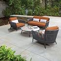 OUTLIVING Outdoor Sofa Set | Patio Furniture Balcony Sofa Sets | Garden Sofa Set with Cushion and Center Table (4 Seater- Grey-Orange)