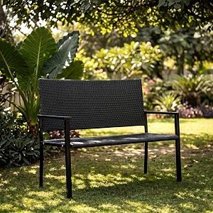 outliving rattan amp wicker 2 seater garden bench for indoor amp outdoor park  patio  living room  terrace  balcony -black