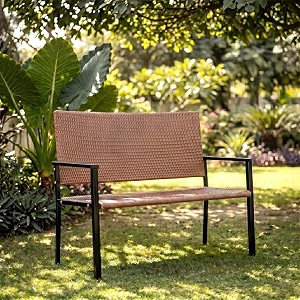 outliving rattan amp wicker 2 seater garden bench for indoor amp outdoor park  patio  living room  terrace  balcony - light brown