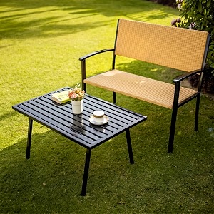 outliving rattan amp wicker 2 seater garden bench with center table for indoor amp outdoor park  patio  living room  terrace  balcony - honey