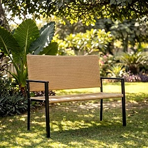 outliving rattan amp wicker 2 seater garden bench for indoor amp outdoor park  patio  living room  terrace  balcony honey