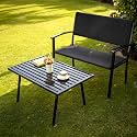 OUTLIVING Rattan &amp; Wicker 2 Seater Garden Bench with Center Table for Indoor &amp; Outdoor Park | Patio | Living Room | Terrace | Balcony - (Black)