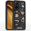 Outlouders Back Cover for Redmi A7 | 3D Cartoon Bear Cute Fun Silicone Full Body Protection Bumper Case (Black)