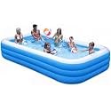 OUTO 8.5 Feet Rectangular Inflatable Pool Full-Sized Swimming Bathtub for Family, Kids, Adults Outdoor, Garden, Summer Party, Blue (Pump Not Included)