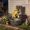 Outsunny 22" Outdoor Fountain 3-Tier Puppy Theme Cascading LED Rustic Brown