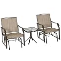 Outsunny 3 Piece Outdoor Glider Chair Coffee Table Bistro Set Mixed Brown