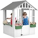 Outsunny Outdoor Playhouse Wooden Kids Playhouse with Working Door White