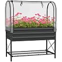 Outsunny Raised Garden Bed with Cover and Storage Shelf, Rectangular Metal Elevated Planter Box with Legs and Bed Liner for Vegetables, Flowers, Herbs, Black