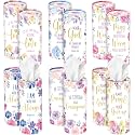 Outus 12 Pcs Floral Christian Car Tissues Cylinder Holder with 3 Ply Facial Tissue Bulk Inspirational Bible Verse Tissue Holder Flower Religious Travel Tissues Boxes Container for Car Cup Home Office