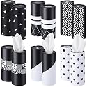 Outus 12 Pcs Geometric Car Tissues Cylinder Holder with 3 Ply Facial Tissue Bulk Black White Round Tissue Holder Travel Tissues Boxes Container for Car Cup Wedding Birthday Party