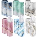 Outus 12 Pcs Marble Car Tissues Cylinder Holder with 3 Ply Facial Tissue Bulk Round Tissue Holder Travel Tissues Boxes Container for Car Cup Wedding Birthday Party