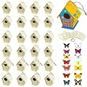 Outus 24 Pcs Wooden Birdhouse Kits for Kids, 4 Shapes Unfinished, Vintage