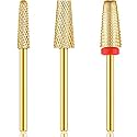 Outus 3 Pcs 5 in 1 Nail Drill Bit 3/32" Tapered Barrel Sanding Bit, Gold