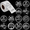 Outus 500 Merry Christmas Sticker Circle Label 1.4", Transparent and Silver