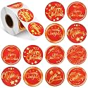 Outus 500 Merry Christmas Sticker Circle Label 1.4",Red