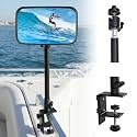 Outus Pontoon Boat Rear View Mirror with Telescoping Pole 10" x 6.3" 360° Adjustable Marine Rearview Mirror Telescopic Pole 21.5-31.5 Inch for Pontoon, Ski Boat Marine Water Skiing Accessories