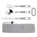 OUTXE Titanium Flatware Polished Knife Fork Spoon Set Lightweight Ti Camping Utility Cutlery Set with Carrying Bag for Traveling Picnic Hiking