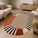 Oval Carpet with Geometric Stripe Border Luxury