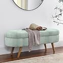 Oval Storage Ottoman Bench with Hidden Storage and Foam Padded Seat, Upholstered Entryway Footstool with Rubber Wood Legs, Decorative Bedroom End of Bed Accent Furniture for Living Room (Cyan)