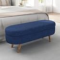 Oval Storage Ottoman Bench with Hidden Storage and Foam Padded Seat, Upholstered Entryway Footstool with Rubber Wood Legs, Decorative Bedroom End of Bed Accent Furniture for Living Room (Blue)