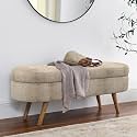 Oval Storage Ottoman Bench with Hidden Storage and Foam Padded Seat, Upholstered Entryway Footstool with Rubber Wood Legs, Decorative Bedroom End of Bed Accent Furniture for Living Room (Brown)