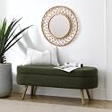 Oval Storage Ottoman Bench with Hidden Storage and Foam Padded Seat, Upholstered Entryway Footstool with Rubber Wood Legs, Decorative Bedroom End of Bed Accent Furniture for Living Room (Green)