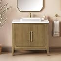 OVE Decors Heidi 36 in. Single Sink Freestanding Light Brown Oak Bathroom Vanity with White Quartz Top