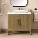 OVE Decors Heidi 36 in. Single Sink Freestanding Light Brown Oak Bathroom Vanity with White Quartz Top and Matte Black Hardware