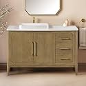 OVE Decors Heidi 48 in. Single Sink Freestanding Light Brown Oak Bathroom Vanity with White Quartz Top