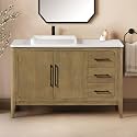 OVE Decors Heidi 48 in. Single Sink Freestanding Light Brown Oak Bathroom Vanity with White Quartz Top and Matte Black Hardware