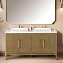 OVE Decors Heidi 60 in. Double Sink Freestanding Light Brown Oak Bathroom Vanity with White Quartz Top