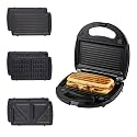 OVENTE 3 in 1 Electric Sandwich Maker, 750W Non-Stick Plates, Black GPI302B