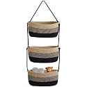 Over The Door Organizer Hanging Basket for Nursery Decor Stuffed Animal Storage Baskets Boho Wall Decor Basket for Bathroom Bedroom Playroom - Black&Beige