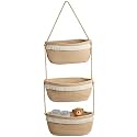 Over The Door Organizer Hanging Basket for Nursery Decor Stuffed Animal Storage Baskets Boho Wall Decor Basket for Bathroom Bedroom Playroom - Beige