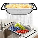Over the Sink Colander - Strainers and Colanders - Sink Strainer Basket - Expandable Fine Mesh Strainer with Rubber Grip for Veggie, Fruits, Pasta, Home Kitchen Essentials (9.5W x 13.4-21.3L x 3.3H)