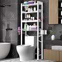 Over The Toilet Storage Cabinet,4 Tier Bathroom Organizer and Storage With Adjustable Shelf Waterproof Feet Pad and Basket Multifunctional Space Saver Freestanding Bathroom Shelves With Dividers White
