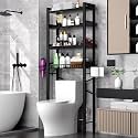 Over The Toilet Storage Cabinet,4 Tier Bathroom Organizer and Storage With Adjustable Shelf Waterproof Feet Pad and Basket Multifunctional Space Saver Freestanding Bathroom Shelves With Dividers Black