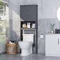 Over the Toilet Storage Cabinet, Bathroom Storage Cabinet Over Toilet with 2 Wood Doors, Freestanding Space Saver, Adjustable Shelf & Open Shelf, Grey