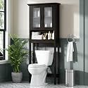 Over The Toilet Storage Cabinet, Over Toilet Bathroom Organizer with Glass Doors and Adjustable Shelf, Thicken Frame Above Toilet Storage Cabinet Behind Toilet Bathroom Organizer, Espresso