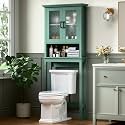 Over The Toilet Storage Cabinet, Over Toilet Bathroom Organizer with Glass Doors and Adjustable Shelf, Thicken Frame Above Toilet Storage Cabinet Behind Toilet Bathroom Organizer, Halcyon Green