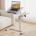 Overbed Table with Wheels, Adjustable Height Mobile Desk, White