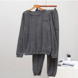 overlock women night suit set grey solid